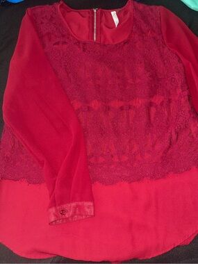 Women's Red Lace Front Blouse - Small NY Collection
